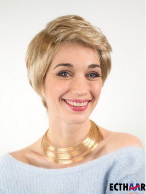 Exquisite Boycuts Kurze Blonde Synthetische Gerade Spitze Perücken