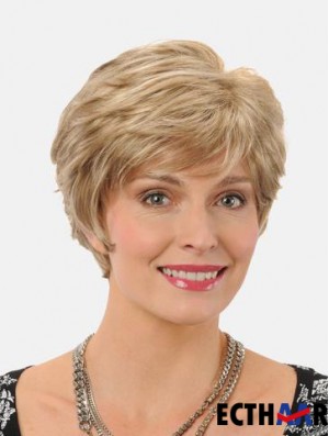 Gerade 8 Zoll Synthetische Blonde Kurze Hohe Qualität Spitze Perücke