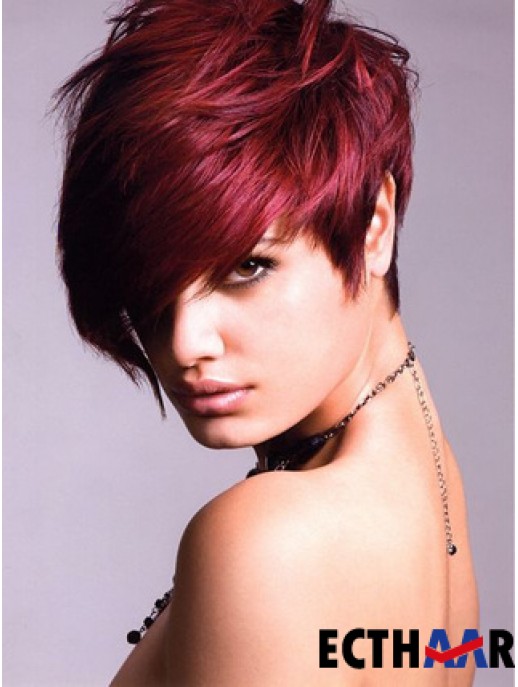 Echthaar Lace Front Perücke mit Pony kurze Länge rote Farbe