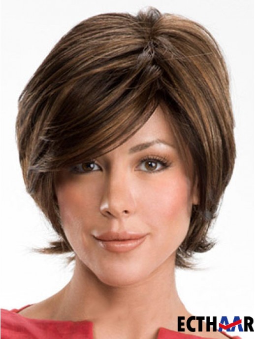 Dunkelbraune Layerd Cut Damen Echthaar Perücken Mit Capless Wavy Style