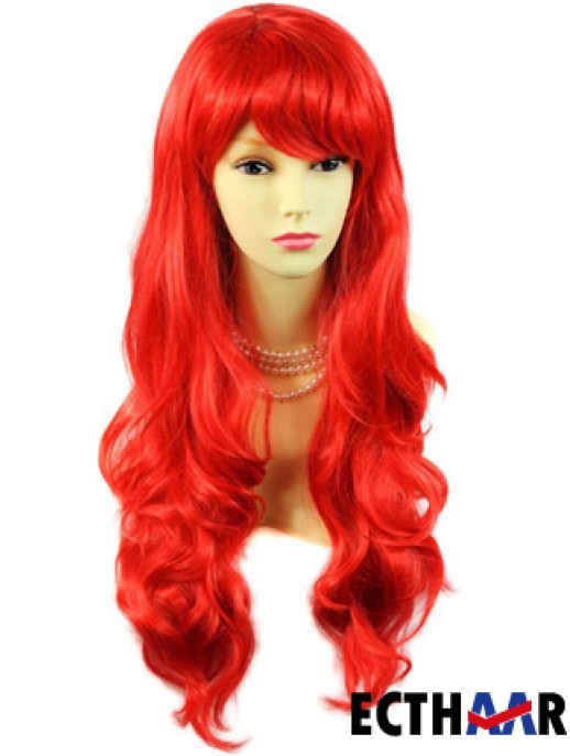 Echthaar Perücken rot mit Pony Capless Wavy Style lange Länge