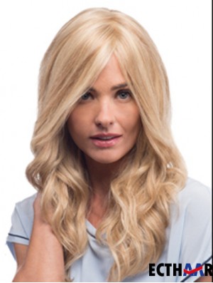 Mono Perücken mit Remy Blonde Farbe Welliger Stil Mit Pony