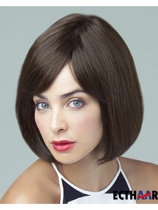 Remy Human Brown Straight Bobs 10 Zoll Large Cap Monofilament Perücken