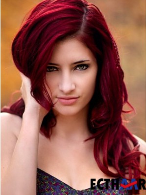 Wellig ohne Pony Lange rote No-Fuss Lace Front Perücken