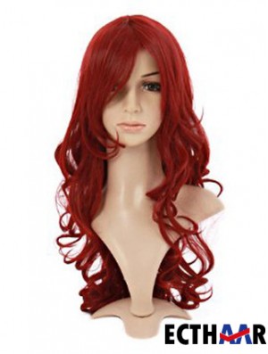 Wellig mit Pony Lace Front Style 20 Zoll rote lange Perücken