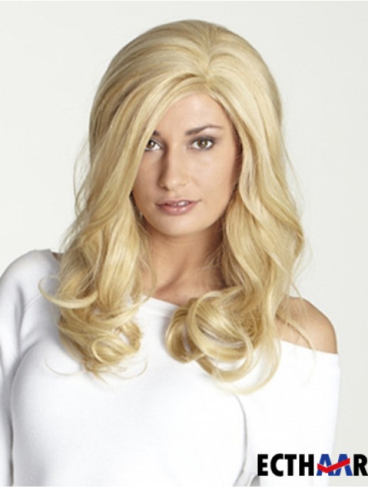 Ohne Pony Lange Blonde Wellige 18 Zoll Perfekte Echthaar Perücken