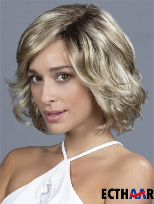 10 Zoll Kinn Länge Weiche Blonde Wellige Bob Perücken