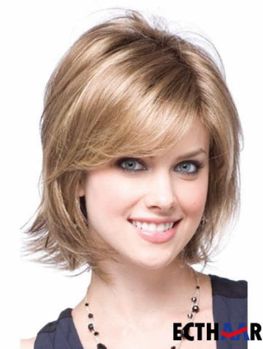 Synthetik mit kappenlosem Kinn Länge Blonde Farbe Layered Cut