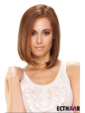 Synthetische Front Lace Perücken Kinn Länge Monofilament Straight Style Braun Farbe