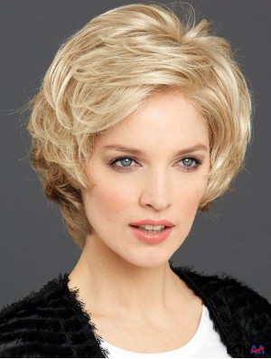 Kurze, gewellte, geschichtete, blonde, 100% handgebundene Perücken von hoher Qualität