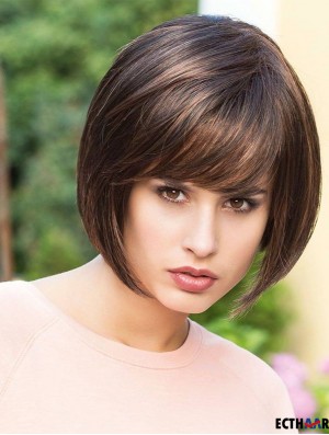 Kinnlänge Schwarz Ideal 8 Zoll Straight Bob Perücken