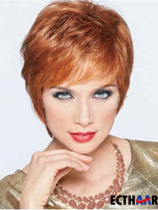 Boycuts Cropped Synthetic Straight Auburn Monofilament Perücke groß
