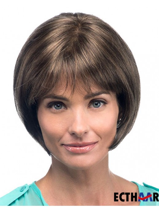 Kinnlänge Straight Bobs Brown Fashion 100% handgebundene Perücken