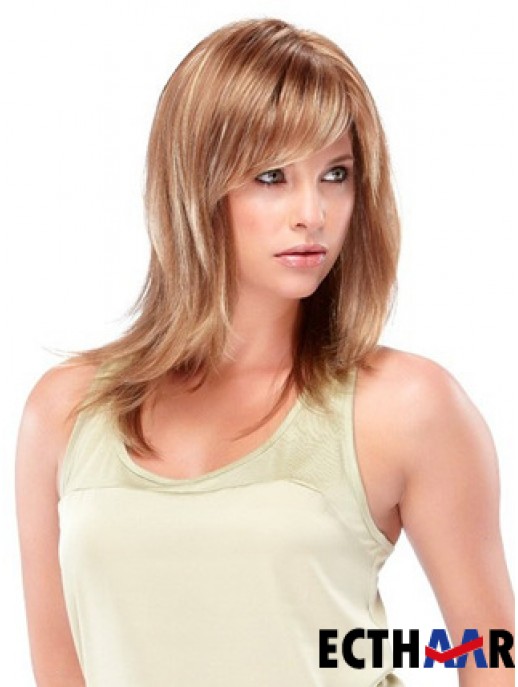 Blonde schulterlange gerade mit Pony Trendy Medium Perücken