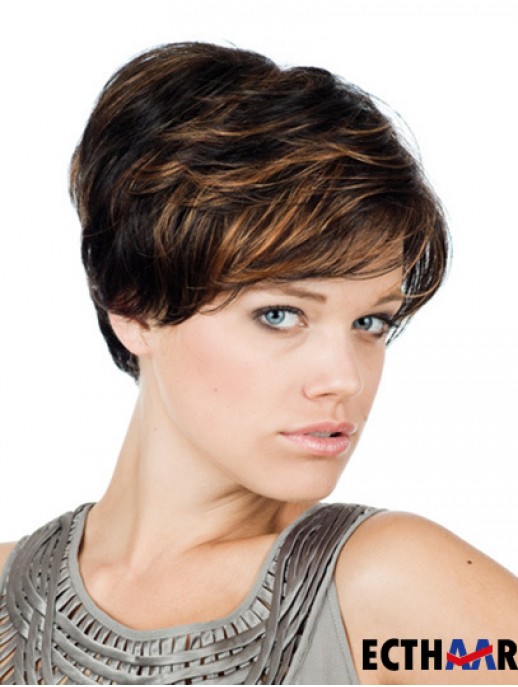 Bequemes 8 Zoll Straight Brown mit Pony Short Perücken