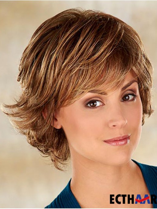 Brown Chin Length Wavy Layered 10 Zoll schlanke mittlere Perücken