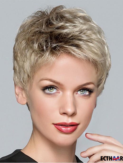 Boycuts Blonde Synthetic Straight 3 Zoll Kurzhaar Perücken