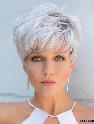 Cropped Straight 5 Zoll Capless Grey Perücken für Frauen
