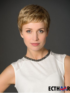 Blonde Boycuts Cropped 3  inchStraight Synthetic Monofilament Perücke