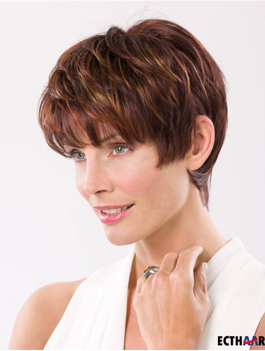 Gerade Boycuts Capless 8 Zoll Auburn Cropped Synthetic Hair Perücke