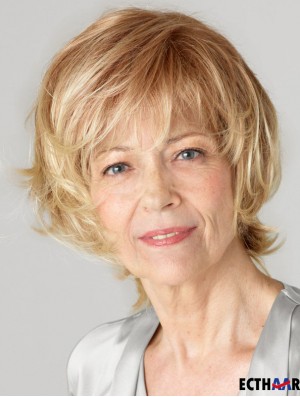 Schulterlange gewellte geschichtete blonde blonde unglaubliche 100% handgebundene Perücken