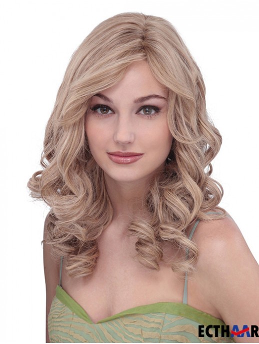 Lange lockige ohne Pony Designed Blonde Lace Front Perücken