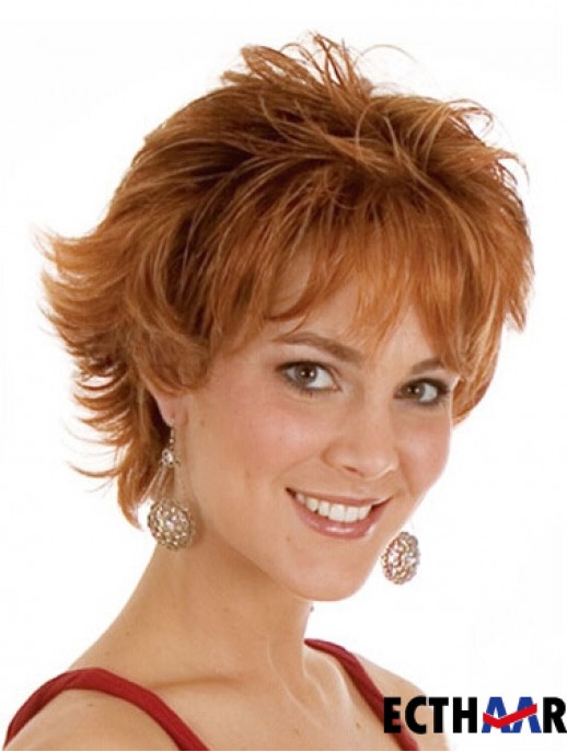 Layered Chin Length Wavy Auburn 8  inchExquisite Monofilament Perücken
