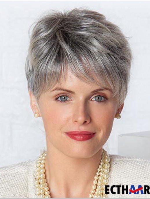 Monofilament Lace Perücken Grey Cut Straight Style Short Length