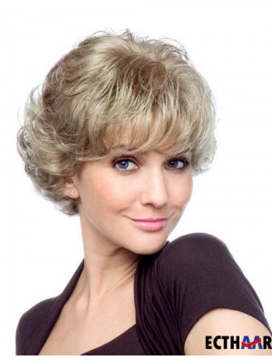 Curly With Bangs Kurze, erschwingliche, blonde, synthetische Perücken