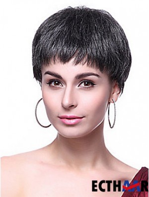 Boycuts Straight Black Capless Frisuren Kurze Perücken