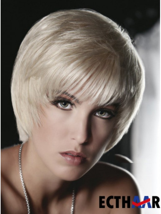Monofilament grau kurz gerade 8 Zoll platinblond Great Fashion Perücken