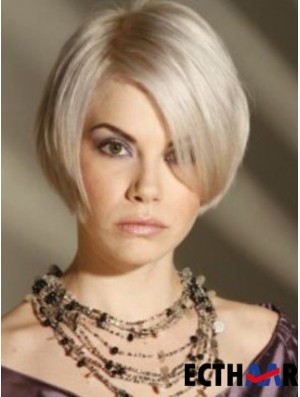 Capless Grey Short Straight 8  inchPlatinblonde Amazing Fashion Perücken