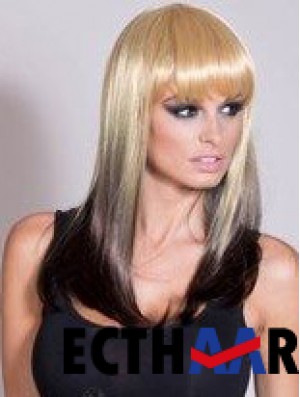 Erschwingliche Ombre / 2 Tone Long Straight mit Pony 20  inchHuman Lace Perücken